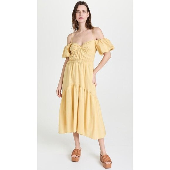 Vince Draped Puff Sleeve Tiered Dress Warm Sand ( 8 ) - Picture 4 of 6
